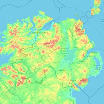 Mappa topografica Nordirland, altitudine, rilievo