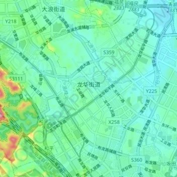 Mappa topografica 龙华街道, altitudine, rilievo