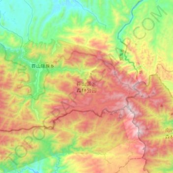 Mappa topografica 莽山国家森林公园, altitudine, rilievo