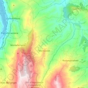 Mappa topografica Montazzoli, altitudine, rilievo
