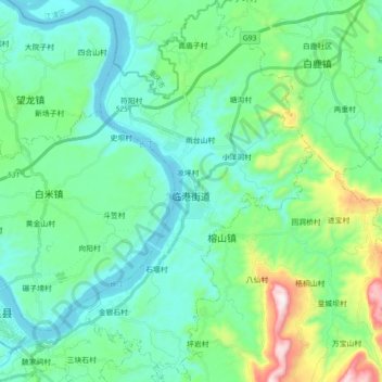 Mappa topografica 临港街道, altitudine, rilievo