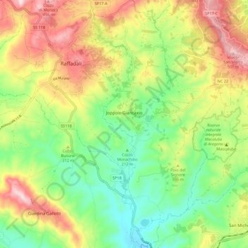 Mappa topografica Joppolo Giancaxio, altitudine, rilievo