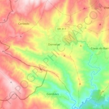 Mappa topografica Dornelas, altitudine, rilievo