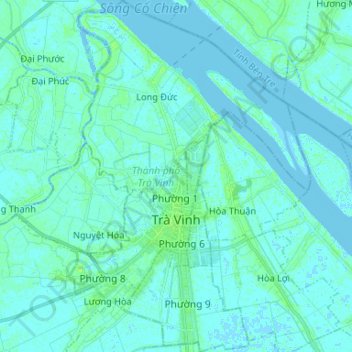 Mappa topografica Trà Vinh City, altitudine, rilievo