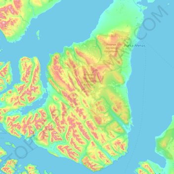 Mappa topografica Península de Brunswick, altitudine, rilievo