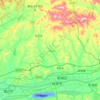 Mappa topografica 顺城区, altitudine, rilievo