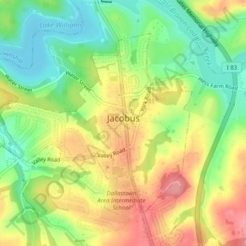 Mappa topografica Jacobus, altitudine, rilievo