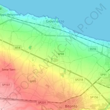 Mappa topografica Giovinazzo, altitudine, rilievo
