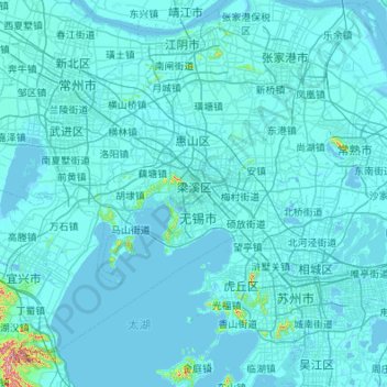 Mappa topografica 无锡市, altitudine, rilievo