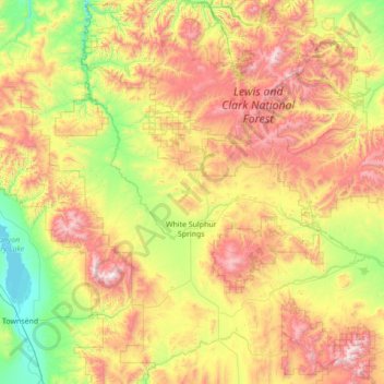 Mappa topografica Meagher County, altitudine, rilievo