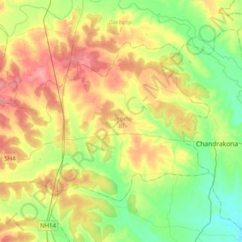 Mappa topografica Garbeta-III, altitudine, rilievo