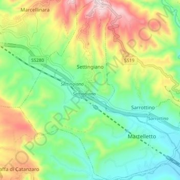 Mappa topografica Settingiano, altitudine, rilievo