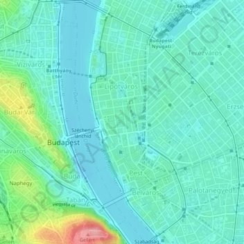 Mappa topografica V. kerület, altitudine, rilievo
