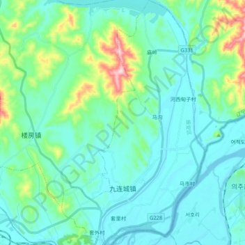 Mappa topografica 九连城镇, altitudine, rilievo
