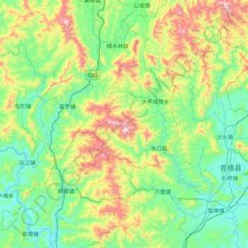 Mappa topografica 大桂山, altitudine, rilievo