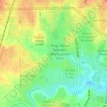 Mappa topografica Mary Moore Searight zMetropolitan Park, altitudine, rilievo