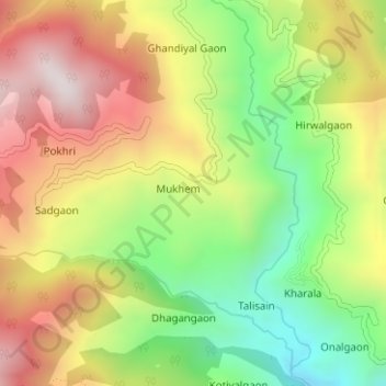 Mappa topografica Mukhem, altitudine, rilievo