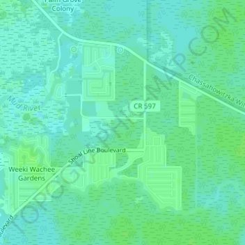 Mappa topografica Weeki Wachee Gardens, altitudine, rilievo