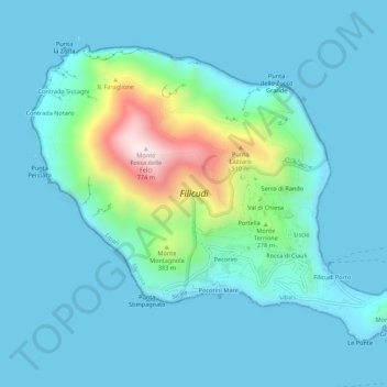 Mappa topografica Filicudi, altitudine, rilievo