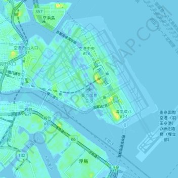 Mappa topografica Tokyo International Airport, altitudine, rilievo