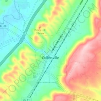 Mappa topografica Collinsville, altitudine, rilievo