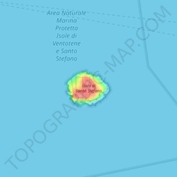 Mappa topografica Isola di Santo Stefano, altitudine, rilievo
