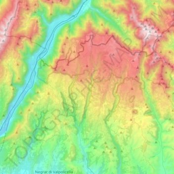 Mappa topografica Monti Lessini, altitudine, rilievo