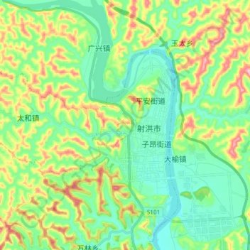 Mappa topografica 涪江, altitudine, rilievo