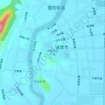Mappa topografica 诸暨城市广场, altitudine, rilievo