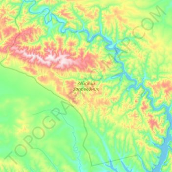 Mappa topografica Зейский заповедник, altitudine, rilievo