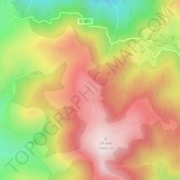 Mappa topografica Cromlech d'Okabé, altitudine, rilievo