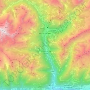 Mappa topografica Valmalenco, altitudine, rilievo