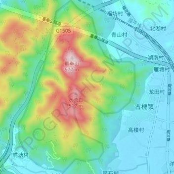 Mappa topografica 董奉山国家森林公园, altitudine, rilievo