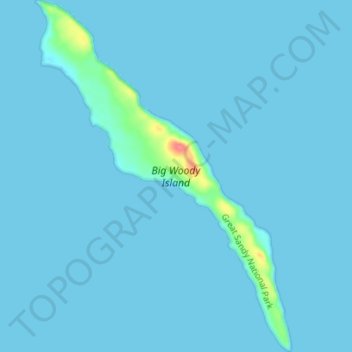 Mappa topografica Big Woody Island, altitudine, rilievo