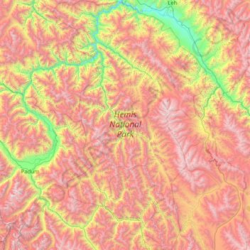Mappa topografica Hemis National Park, altitudine, rilievo
