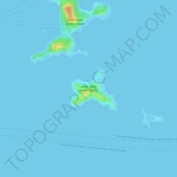 Mappa topografica Little Saint James Island, altitudine, rilievo