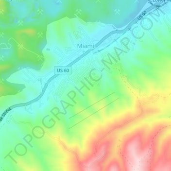 Mappa topografica Miami, altitudine, rilievo
