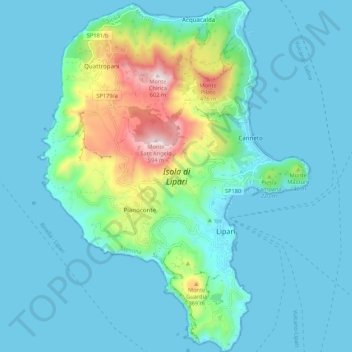 Mappa topografica Isola di Lipari, altitudine, rilievo