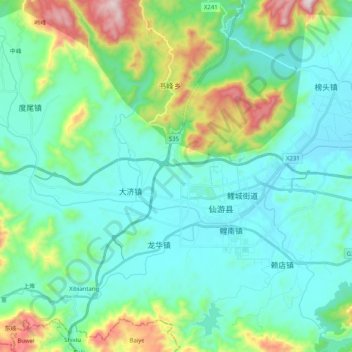 Mappa topografica 木兰溪, altitudine, rilievo