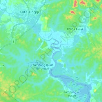 Mappa topografica Johor River, altitudine, rilievo