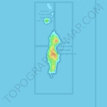 Mappa topografica Isola Serpentara, altitudine, rilievo