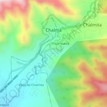 Mappa topografica Chalma, altitudine, rilievo