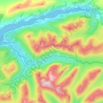 Mappa topografica Glen Coe, altitudine, rilievo