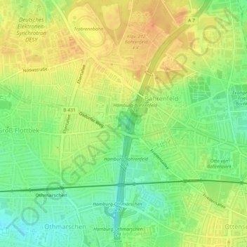 Mappa topografica Bahrenfelder See, altitudine, rilievo