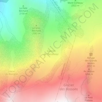 Mappa topografica Glacier de Taconnaz, altitudine, rilievo