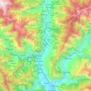 Mappa topografica Beas River, altitudine, rilievo