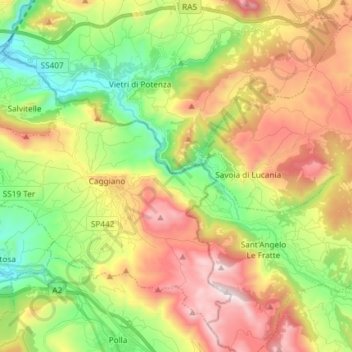 Mappa topografica Fiume Melandro, altitudine, rilievo