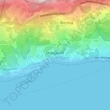Mappa topografica Отрадное, altitudine, rilievo