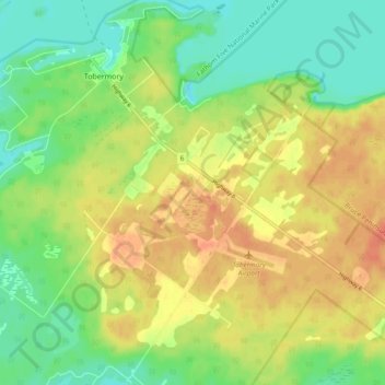 Mappa topografica Tobermory, altitudine, rilievo