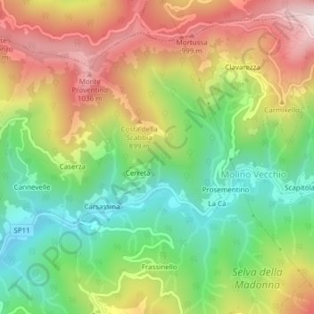 Mappa topografica Crosatto, altitudine, rilievo